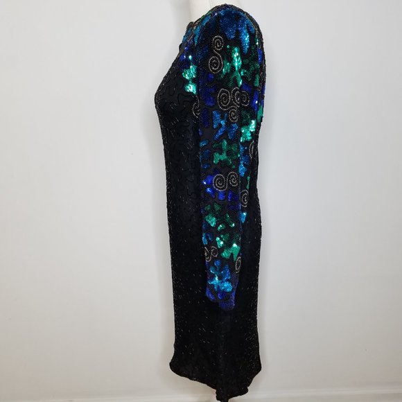 NWT Vintage Scala 100% Silk Beaded Cocktail Dress Gantos - Picture 5 of 13